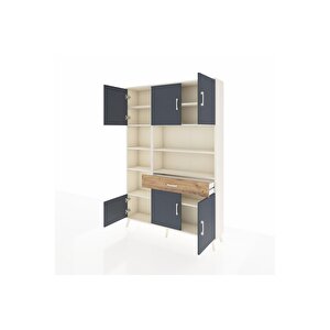 Arges Dolap 10 Raflı Tek Çekmeceli 6 Kapaklı 132x30x195 Aytaşı-antrasit/çam