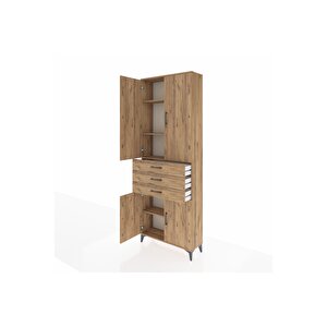 Arges Dolap 4 Raflı 3 Çekmeceli 4 Kapaklı 88x30x243 Çam-çam