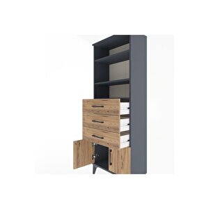 Arges Dolap 3 Raflı 3 Çekmeceli 2 Kapaklı 60x30x163 Antrasit-çam
