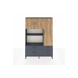 Arges Dolap 7 Raflı 5 Çekmeceli 3 Kapaklı 132x30x195 Antrasit-çam/antrasit
