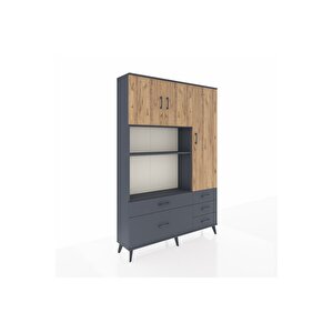Arges Dolap 7 Raflı 5 Çekmeceli 3 Kapaklı 132x30x195 Antrasit-çam/antrasit