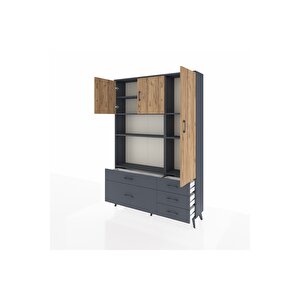 Arges Dolap 7 Raflı 5 Çekmeceli 3 Kapaklı 132x30x195 Antrasit-çam/antrasit