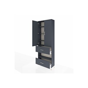 Arges Dolap 5 Raflı 2 Çekmeceli 2 Kapaklı 88x30x243 Antrasit-antrasit