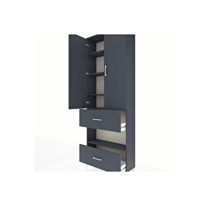 Arges Dolap 5 Raflı 2 Çekmeceli 2 Kapaklı 88x30x243 Antrasit-antrasit