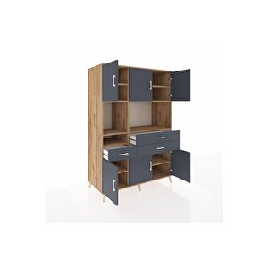 Kronos Dolap 9 Raflı 3 Çekmeceli 6 Kapaklı 132x59x195 Çam-antrasit/antrasit