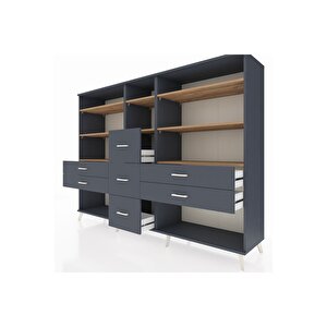 Hyperion Dolap 8 Raflı 7 Çekmeceli  220x44x163 Antrasit-çam/antrasit