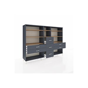 Hyperion Dolap 8 Raflı 7 Çekmeceli  220x44x163 Antrasit-çam/antrasit