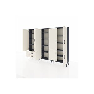 Arges Dolap 12 Raflı 2 Çekmeceli 7 Kapaklı 220x30x163 Antrasit-aytaşı