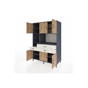 Kronos Dolap 9 Raflı 3 Çekmeceli 6 Kapaklı 132x59x195 Antrasit-çam/aytaşı