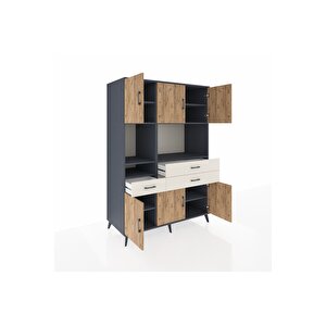 Kronos Dolap 9 Raflı 3 Çekmeceli 6 Kapaklı 132x59x195 Antrasit-çam/aytaşı