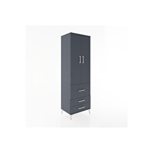 Hyperion Dolap 4 Raflı 3 Çekmeceli 2 Kapaklı 60x44x195 Antrasit-antrasit