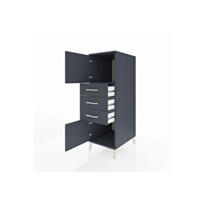 Kronos Dolap Tek Raflı 3 Çekmeceli 2 Kapaklı 44x59x134 Antrasit-antrasit