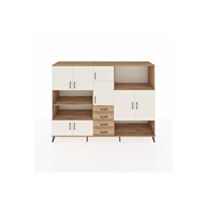 Hyperion Dolap 10 Raflı 4 Çekmeceli 8 Kapaklı 220x44x163 Çam-aytaşı/çam