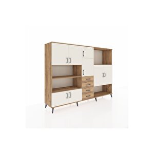 Hyperion Dolap 10 Raflı 4 Çekmeceli 8 Kapaklı 220x44x163 Çam-aytaşı/çam