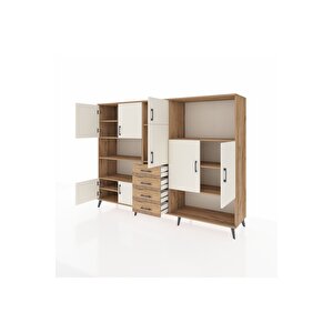 Hyperion Dolap 10 Raflı 4 Çekmeceli 8 Kapaklı 220x44x163 Çam-aytaşı/çam