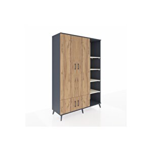 Hyperion Dolap 6 Raflı 4 Kapaklı Tek Askılı 132x44x195 Antrasit-çam/aytaşı