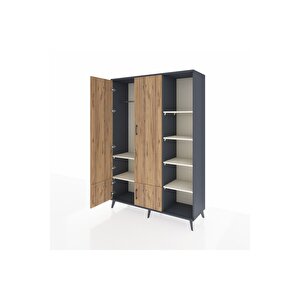 Hyperion Dolap 6 Raflı 4 Kapaklı Tek Askılı 132x44x195 Antrasit-çam/aytaşı
