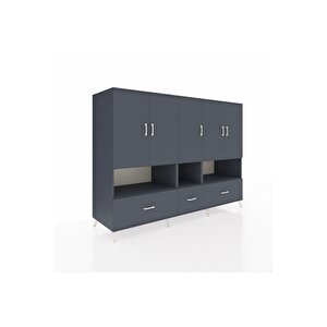 Kronos Dolap 12 Raflı 3 Çekmeceli 5 Kapaklı 220x59x163 Antrasit-antrasit