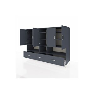 Kronos Dolap 12 Raflı 3 Çekmeceli 5 Kapaklı 220x59x163 Antrasit-antrasit