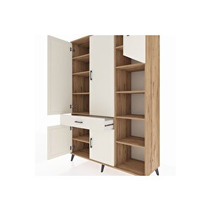 Hyperion Gardrop 10 Raflı Tek Çekmeceli 5 Kapaklı 132x44x195 Çam-aytaşı