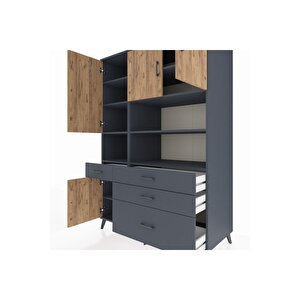 Kronos Dolap 9 Raflı 4 Çekmeceli 4 Kapaklı 132x59x195 Antrasit-çam/antrasit