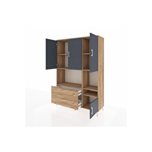 Hyperion Dolap 7 Raflı 2 Çekmeceli 4 Kapaklı 132x44x195 Çam-antrasit/çam