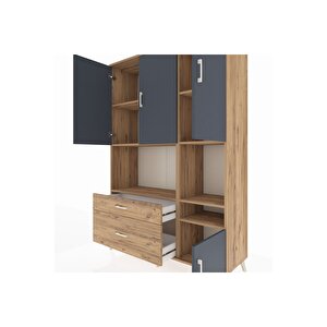 Hyperion Dolap 7 Raflı 2 Çekmeceli 4 Kapaklı 132x44x195 Çam-antrasit/çam