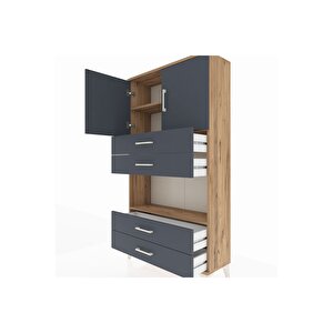 Arges Dolap 3 Raflı 4 Çekmeceli 2 Kapaklı 88x30x163 Çam-antrasit