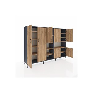 Hyperion Dolap 13 Raflı 7 Kapaklı 220x44x163 Antrasit-çam