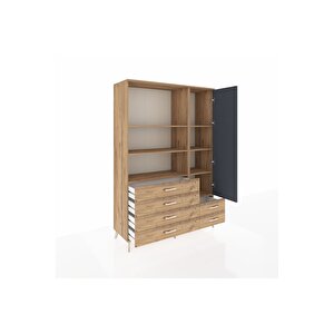 Hyperion Dolap 7 Raflı 6 Çekmeceli Tek Kapaklı  132x44x195 Çam-antrasit/çam