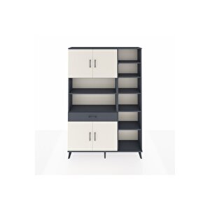 Arges Dolap 10 Raflı Tek Çekmeceli 4 Kapaklı 132x30x195 Antrasit-aytaşı/antrasit