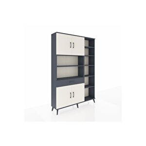 Arges Dolap 10 Raflı Tek Çekmeceli 4 Kapaklı 132x30x195 Antrasit-aytaşı/antrasit