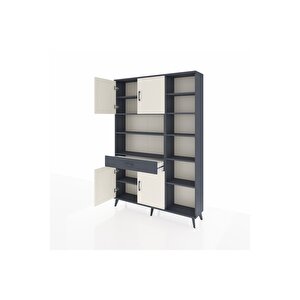 Arges Dolap 10 Raflı Tek Çekmeceli 4 Kapaklı 132x30x195 Antrasit-aytaşı/antrasit