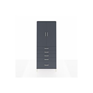 Arges Dolap 2 Raflı 5 Çekmeceli 2 Kapaklı 88x30x221 Antrasit-antrasit