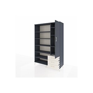 Hyperion Dolap 9 Raflı 3 Çekmeceli Tek Kapaklı  132x44x195 Antrasit-antrasit/aytaşı