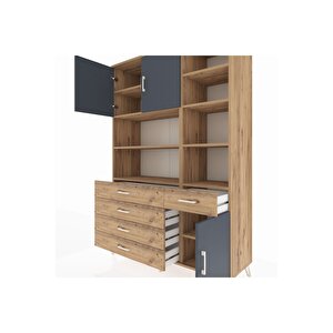 Hyperion Dolap 9 Raflı 5 Çekmeceli 3 Kapaklı 132x44x195 Çam-antrasit/çam