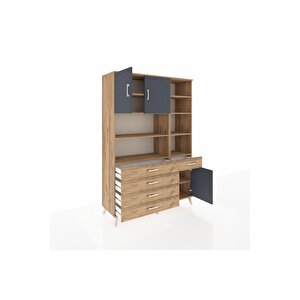 Hyperion Dolap 9 Raflı 5 Çekmeceli 3 Kapaklı 132x44x195 Çam-antrasit/çam