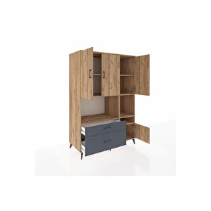 Kronos Dolap 7 Raflı 2 Çekmeceli 4 Kapaklı 132x59x195 Çam-çam/antrasit