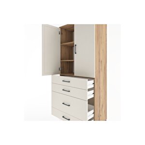 Hyperion Dolap 3 Raflı 4 Çekmeceli 2 Kapaklı 88x44x195 Çam-aytaşı