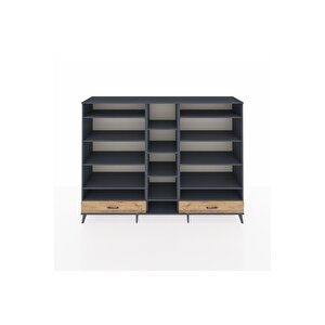 Hyperion Dolap 14 Raflı 2 Çekmeceli  220x44x163 Antrasit-antrasit/çam