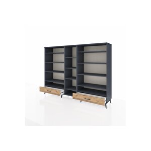 Hyperion Dolap 14 Raflı 2 Çekmeceli  220x44x163 Antrasit-antrasit/çam