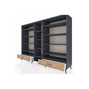 Hyperion Dolap 14 Raflı 2 Çekmeceli  220x44x163 Antrasit-antrasit/çam