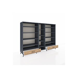 Hyperion Dolap 14 Raflı 2 Çekmeceli  220x44x163 Antrasit-antrasit/çam