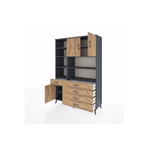 Hyperion Gardrop 9 Raflı 5 Çekmeceli 3 Kapaklı 132x44x195 Antrasit-çam