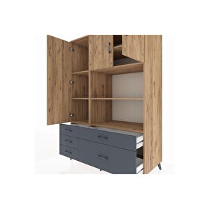 Kronos Dolap 7 Raflı 5 Çekmeceli 3 Kapaklı 132x59x195 Çam-çam/antrasit