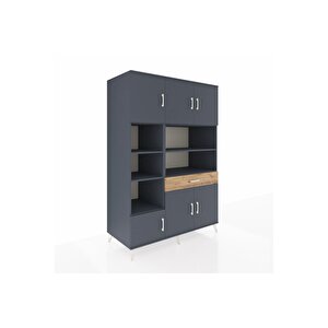 Kronos Dolap 10 Raflı Tek Çekmeceli 6 Kapaklı 132x59x195 Antrasit-antrasit/çam