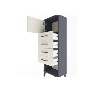 Arges Dolap Tek Raflı 4 Çekmeceli Tek Kapaklı 44x30x134 Antrasit-aytaşı