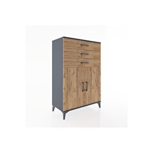 Hyperion Dolap Tek Raflı 3 Çekmeceli 2 Kapaklı 88x44x134 Antrasit-çam
