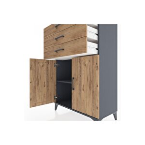 Hyperion Dolap Tek Raflı 3 Çekmeceli 2 Kapaklı 88x44x134 Antrasit-çam