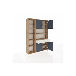 Arges Dolap 10 Raflı Tek Çekmeceli 4 Kapaklı 132x30x195 Çam-antrasit/aytaşı